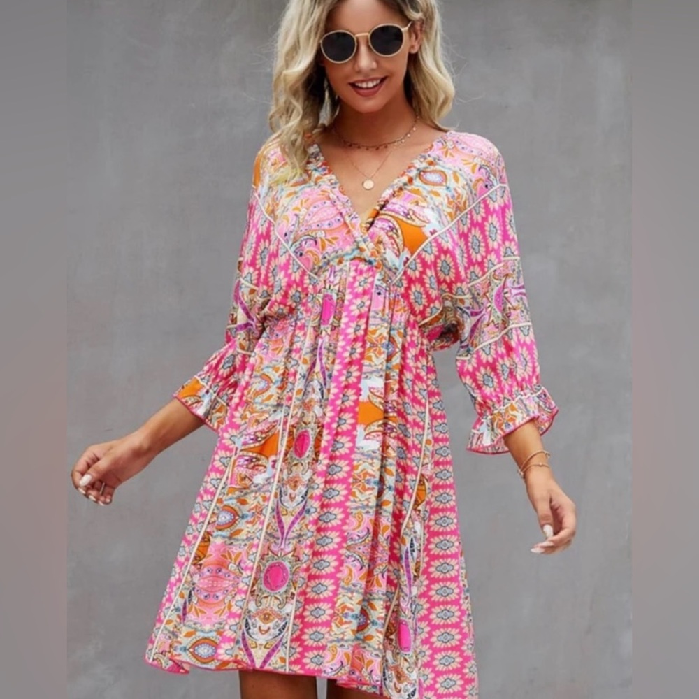 EPRETTY PRINT PAISLEY PRINT TIE BACK DRESS